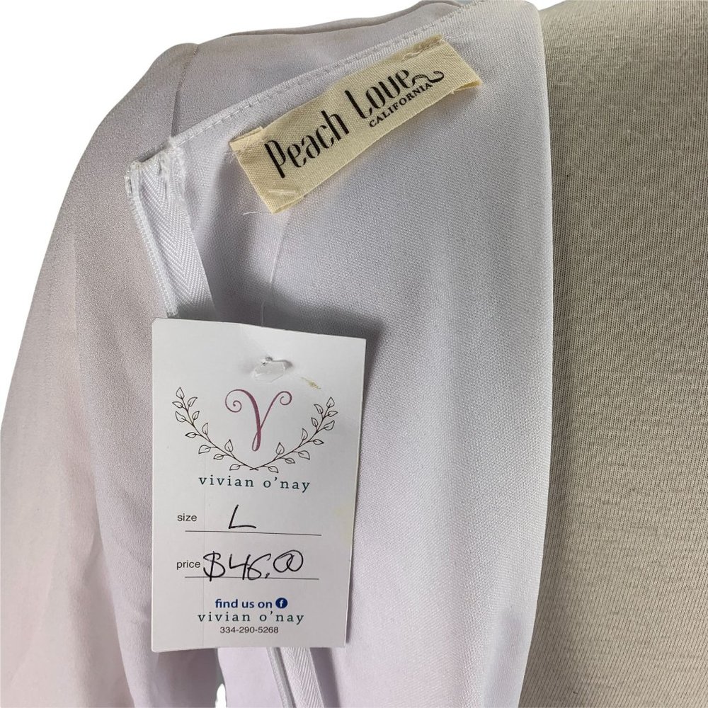 Peach Love NWT Large Dress White Bell Long Sleeves Lined Modest Knee Length - Picture 5 of 8